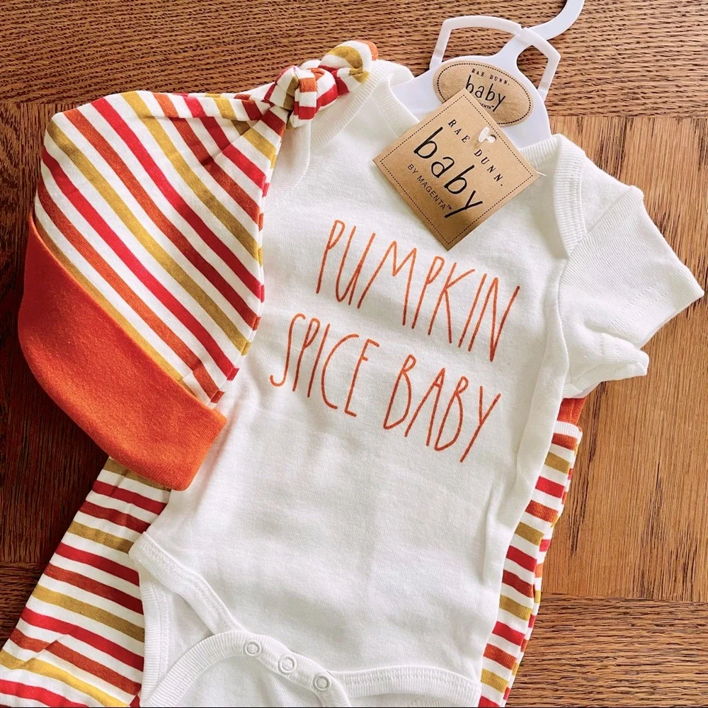 Rae Dunn Pumpkin Spice Baby 3-Piece Set - Orange